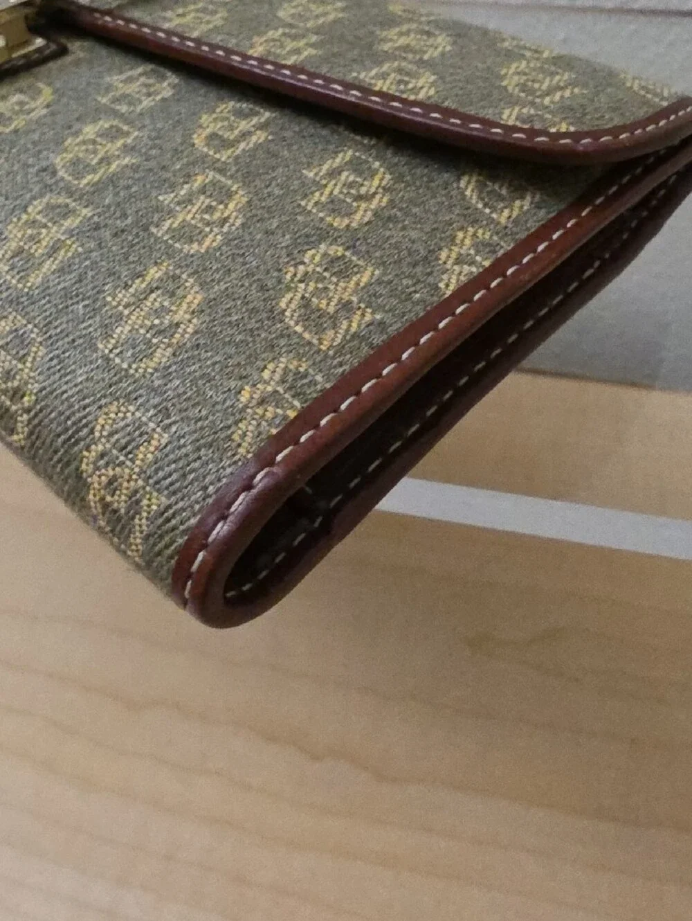 Dooney & Bourke Olive Signature Logo Clutch with Brown Trim